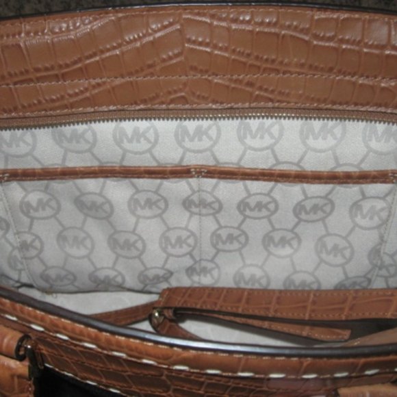 Michael Kors Denim/Tan Leather Satchel with Gold Tone Hardware - Picture 3 of 5